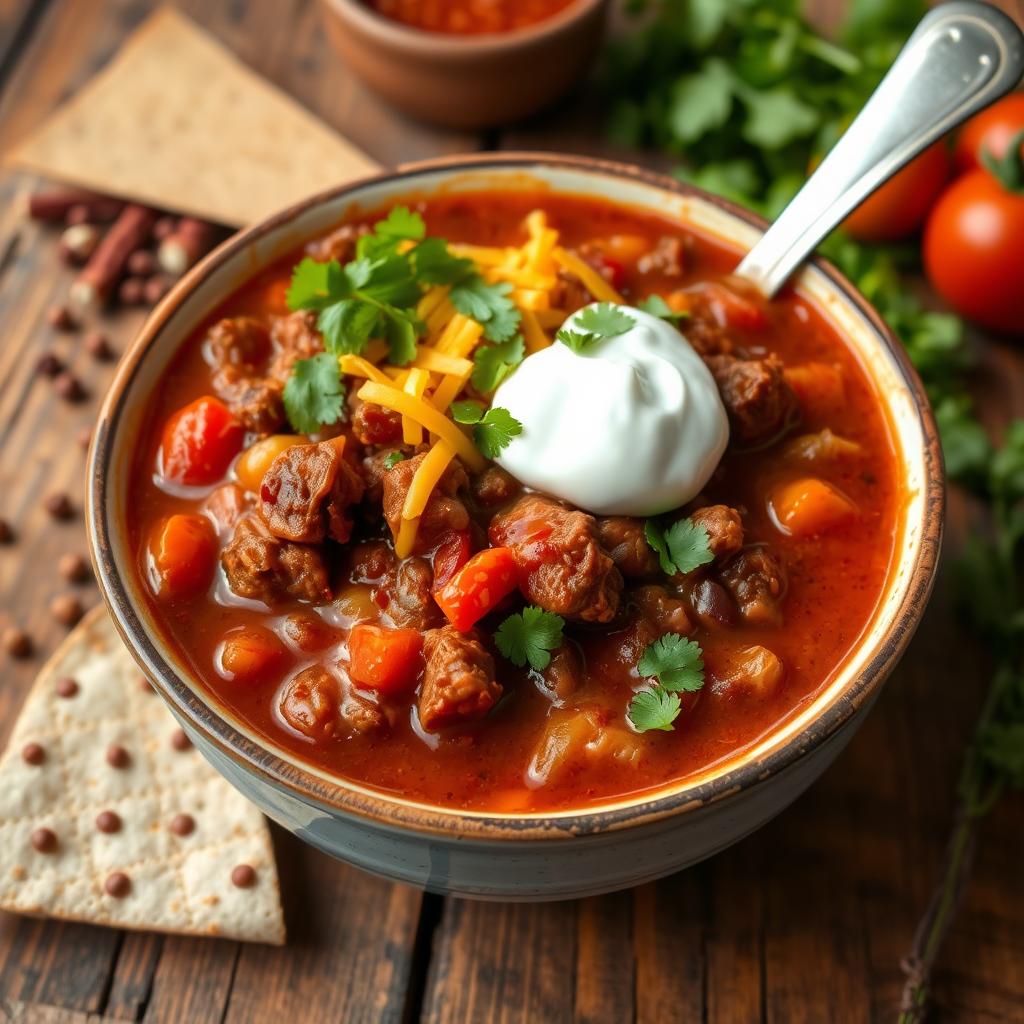 Classic Beef Chili with Cheddar and Sour Cream