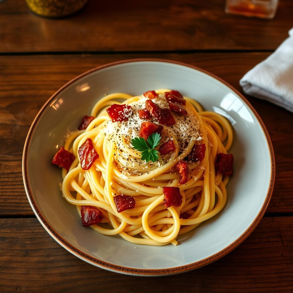 Spaghetti Carbonara with Parmesan and Bacon